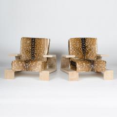 Jean Michel Frank Pair of cerused oak armchairs with deer skin upholstery replicas of chairs - 1768939