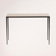 Jean Michel Frank Pair of iron console tables with parchment tops in manner of Jean Michel Frank  - 3728737