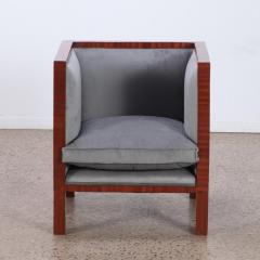 Jean Michel Frank Pair of mahogany upholstered cube chairs in the manner of Jean Michel Frank  - 4227675