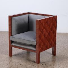 Jean Michel Frank Pair of mahogany upholstered cube chairs in the manner of Jean Michel Frank  - 4227677