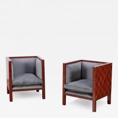 Jean Michel Frank Pair of mahogany upholstered cube chairs in the manner of Jean Michel Frank  - 4229969