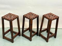 Jean Michel Frank Set 3 French Modern Craftsman Leather Strap Bar Stools Jean Michel Frank 1940 - 4415118
