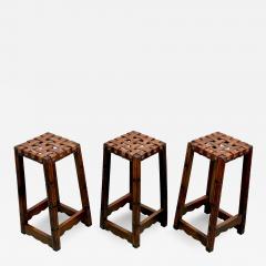 Jean Michel Frank Set 3 French Modern Craftsman Leather Strap Bar Stools Jean Michel Frank 1940 - 4419665