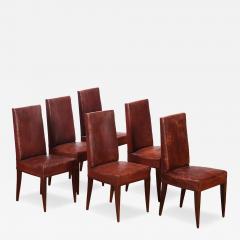 Jean Michel Frank Set of 6 French Wood and Leather Dining Chairs C 1940 - 4716383