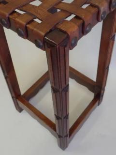 Jean Michel Frank Six French Mid Century Modern Craftsman Wood and Leather Strap Bar Stools 1940 - 3410822
