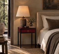 Jean Michel Frank Style Nightstands Burgundy Leather Iron - 4804292