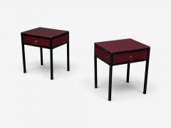 Jean Michel Frank Style Nightstands Burgundy Leather Iron - 4804293