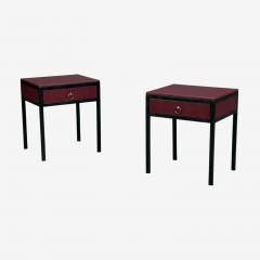 Jean Michel Frank Style Nightstands Burgundy Leather Iron - 4804294