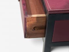 Jean Michel Frank Style Nightstands Burgundy Leather Iron - 4804297