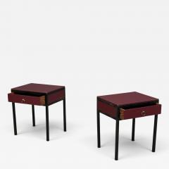Jean Michel Frank Style Nightstands Burgundy Leather Iron - 4817983