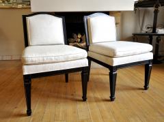 Jean Michel Frank Style of J M Frank Neoclassic Pair of Slipper Chairs Covered in Silk - 469034