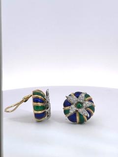 Jean Michel Schlumberger Tiffany Schlumberger Enamel Earrings 18K Diamonds - 3481652