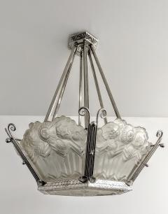 Jean Noverdy Pair of French Art Deco Pendant Chandelier signed by Noverdy - 3941705
