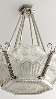 Jean Noverdy Pair of French Art Deco Pendant Chandelier signed by Noverdy - 3941719