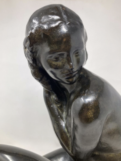 Jean Ortis Art Deco Bronze Sculpture by Jean Ortis NU FEMININ ACCROUPI 1930s - 3466266