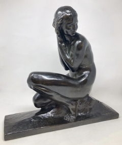 Jean Ortis Art Deco Bronze Sculpture by Jean Ortis NU FEMININ ACCROUPI 1930s - 3466269