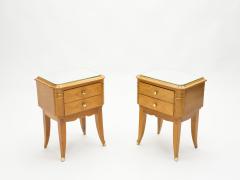 Jean Pascaud French sycamore brass Night Stands 2 drawers by Jean Pascaud 1940s - 1853096