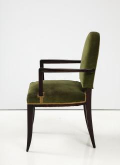 Jean Pascaud Pair of Jean Pascaud Ebonized Mahogany Velvet Round Back Chairs France 1935 - 3590360