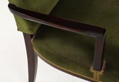 Jean Pascaud Pair of Jean Pascaud Ebonized Mahogany Velvet Round Back Chairs France 1935 - 3590364