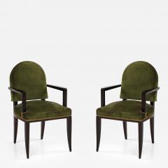 Jean Pascaud Pair of Jean Pascaud Ebonized Mahogany Velvet Round Back Chairs France 1935 - 3592214