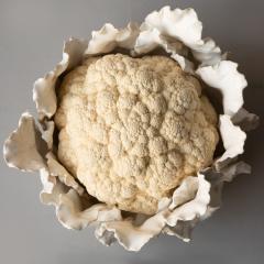 Jean Paul Gourdon LARGE LIFE SIZE SCULPTURE OF A CAULIFLOWER IN MATT AND GLAZED WHITE FA ENCE - 2723865