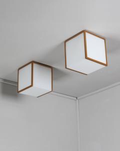 Jean Perzel 2 Fine French 1970s Cubical Glass and Brass Flush Mounts by Perzel - 4317310