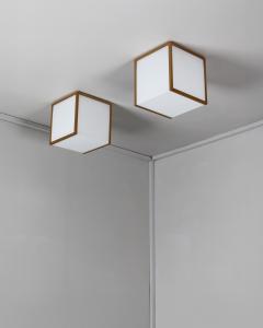Jean Perzel 2 Fine French 1970s Cubical Glass and Brass Flush Mounts by Perzel - 4317317