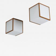 Jean Perzel 2 Fine French 1970s Cubical Glass and Brass Flush Mounts by Perzel - 4319179