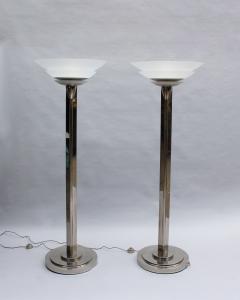 Jean Perzel A Pair of Fine French Art Deco Nickel and Glass Floor Lamps by Perzel - 4349114