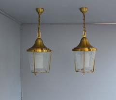 Jean Perzel A Pair of Hanging Bronze and craquel glass Lanterns by Jean Perzel - 2067103