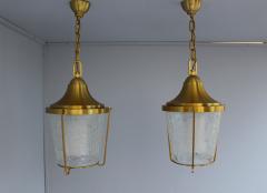 Jean Perzel A Pair of Hanging Bronze and craquel glass Lanterns by Jean Perzel - 2067111