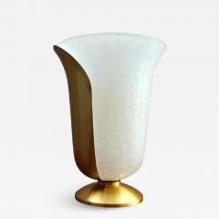 Jean Perzel Fine French 1950s Satin Brass and White Craquel Glass Table Lamp by Perzel - 1233196