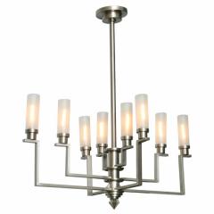 Jean Perzel Fine French Art Deco Hand Cut Steel and Glass Eight Arm Chandelier Jean Perzel - 4161858