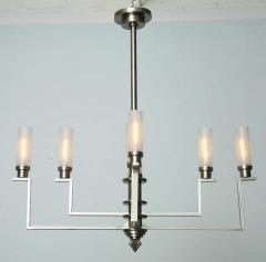 Jean Perzel Fine French Art Deco Hand Cut Steel and Glass Eight Arm Chandelier Jean Perzel - 4702690