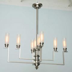 Jean Perzel Fine French Art Deco Hand Cut Steel and Glass Eight Arm Chandelier Jean Perzel - 4702692