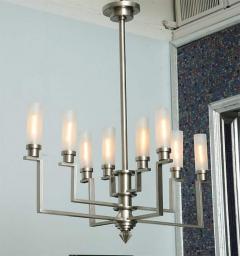Jean Perzel Fine French Art Deco Hand Cut Steel and Glass Eight Arm Chandelier Jean Perzel - 4702694
