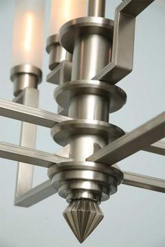 Jean Perzel Fine French Art Deco Hand Cut Steel and Glass Eight Arm Chandelier Jean Perzel - 4702696