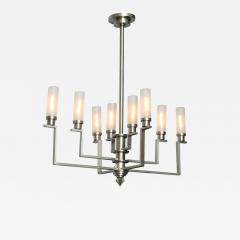 Jean Perzel Fine French Art Deco Hand Cut Steel and Glass Eight Arm Chandelier Jean Perzel - 4710450
