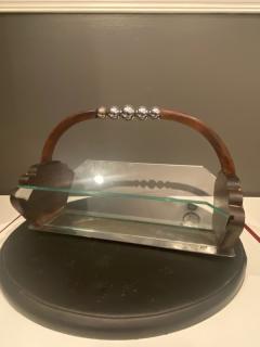 Jean Perzel MODERNIST FRENCH ART DECO EXOTIC WOOD GLASS AND CHROME BASKET - 2482923