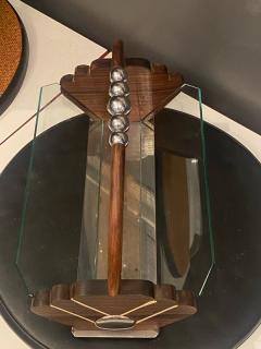 Jean Perzel MODERNIST FRENCH ART DECO EXOTIC WOOD GLASS AND CHROME BASKET - 2482926