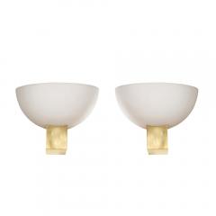 Jean Perzel Pair of Art Deco Brass Frosted Glass Reverse Dome Sconces Signed Jean Perzel - 3040489