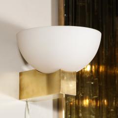 Jean Perzel Pair of Art Deco Brass Frosted Glass Reverse Dome Sconces Signed Jean Perzel - 3040501