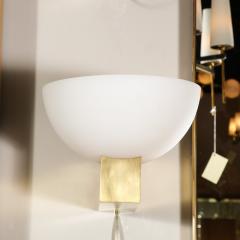 Jean Perzel Pair of Art Deco Brass Frosted Glass Reverse Dome Sconces Signed Jean Perzel - 3040535