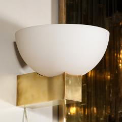 Jean Perzel Pair of Art Deco Brass Frosted Glass Reverse Dome Sconces Signed Jean Perzel - 3040540