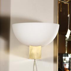Jean Perzel Pair of Art Deco Brass Frosted Glass Reverse Dome Sconces Signed Jean Perzel - 3040544