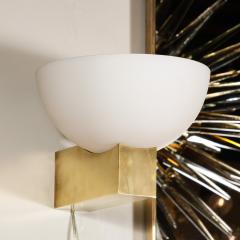 Jean Perzel Pair of Art Deco Brass Frosted Glass Reverse Dome Sconces Signed Jean Perzel - 3040550