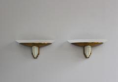 Jean Perzel Pair of Fine French Art Deco Bronze and Cut Glass Sconces by Perzel - 2149153