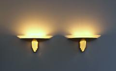 Jean Perzel Pair of Fine French Art Deco Bronze and Cut Glass Sconces by Perzel - 2149171