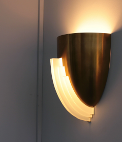 Jean Perzel Pair of Fine French Art Deco Bronze and Glass Sconces by Jean Perzel - 3678603