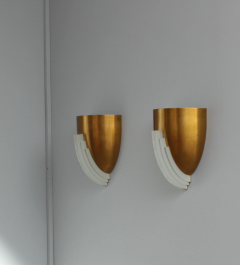 Jean Perzel Pair of Fine French Art Deco Bronze and Glass Sconces by Jean Perzel - 3678610